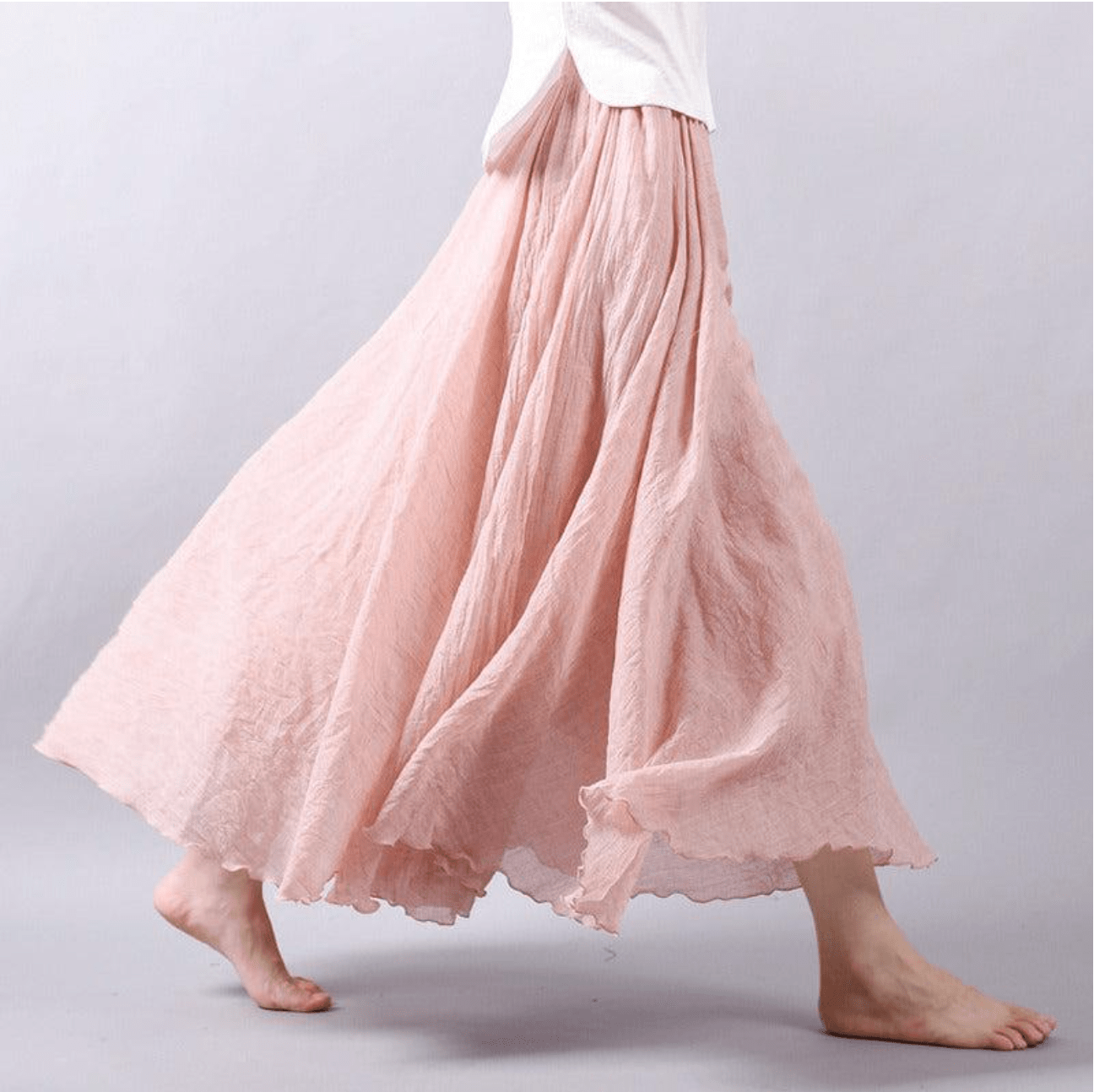 Falda maxi de lino para mujer — corte evasé bohemio para verano