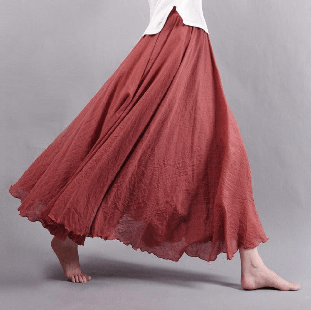 Falda maxi de lino para mujer — corte evasé bohemio para verano