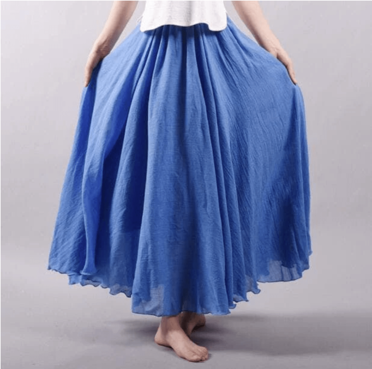 Falda maxi de lino para mujer — corte evasé bohemio para verano
