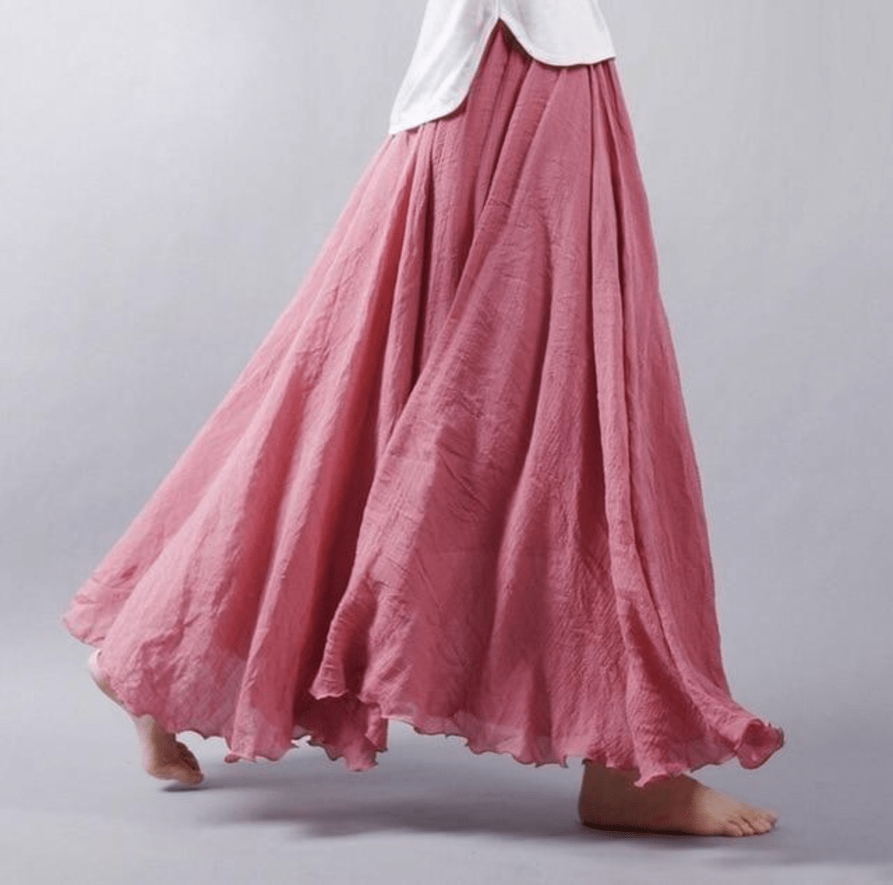 Falda maxi de lino para mujer — corte evasé bohemio para verano