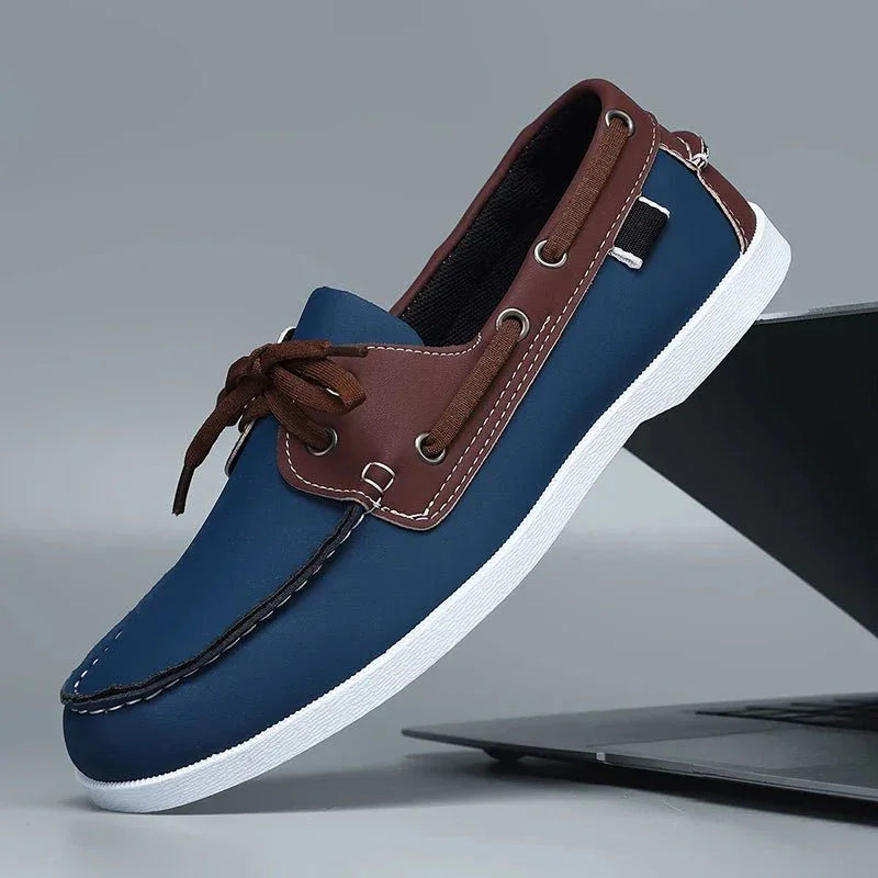 Mocassins de lona para homem estilo slip-on com sola de borracha e biqueira redonda