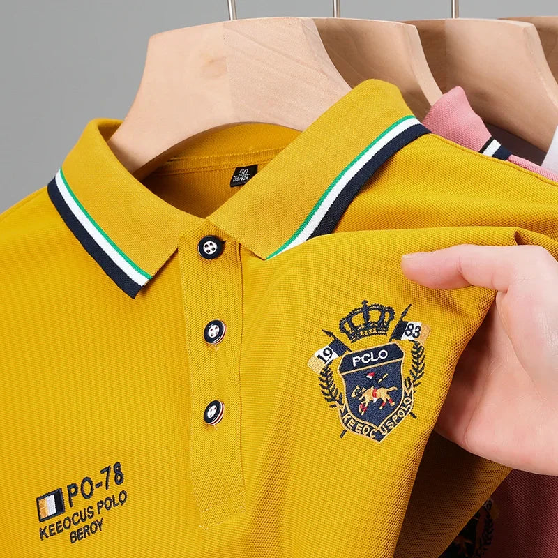 Polo de manga corta para hombre - mezcla de algodón con bordado - moda casual