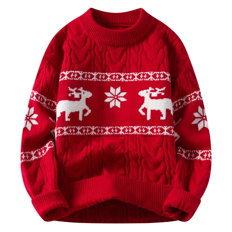 Maglione da uomo in maglia grossa con motivo di cervi e vestibilità comoda