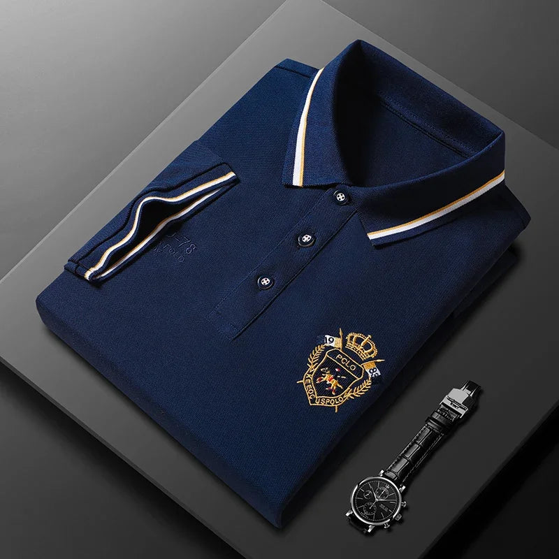 Polo de manga corta para hombre - mezcla de algodón con bordado - moda casual