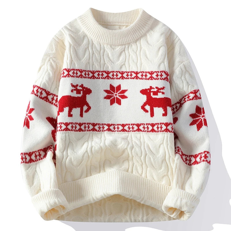 Maglione da uomo in maglia grossa con motivo di cervi e vestibilità comoda