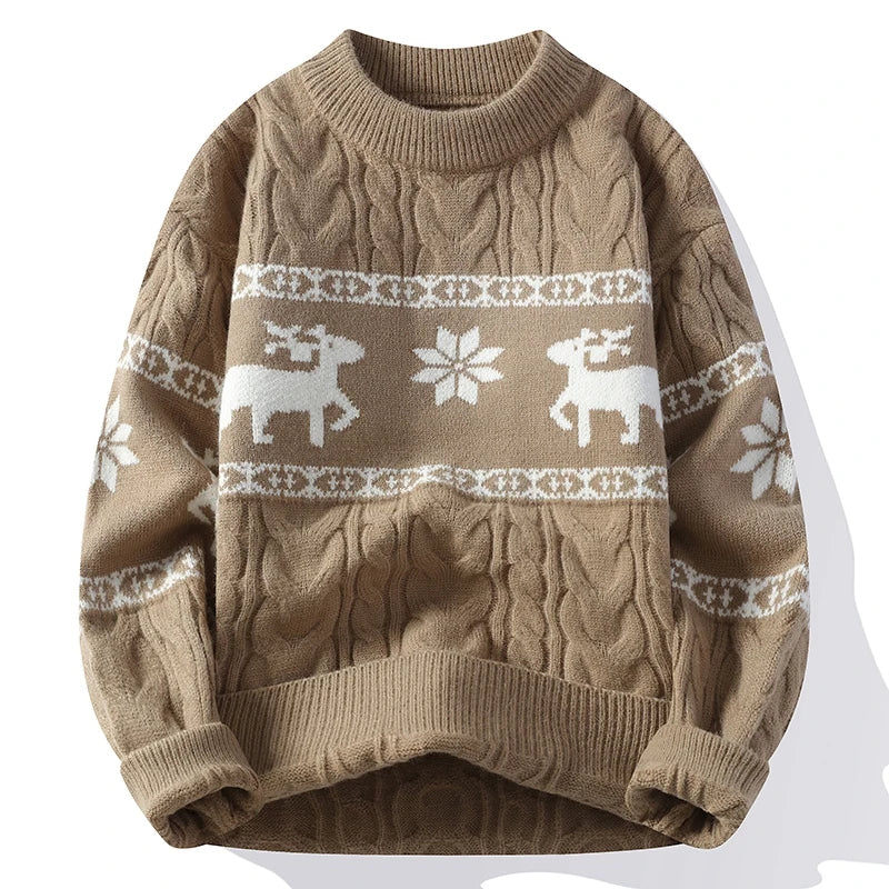 Maglione da uomo in maglia grossa con motivo di cervi e vestibilità comoda