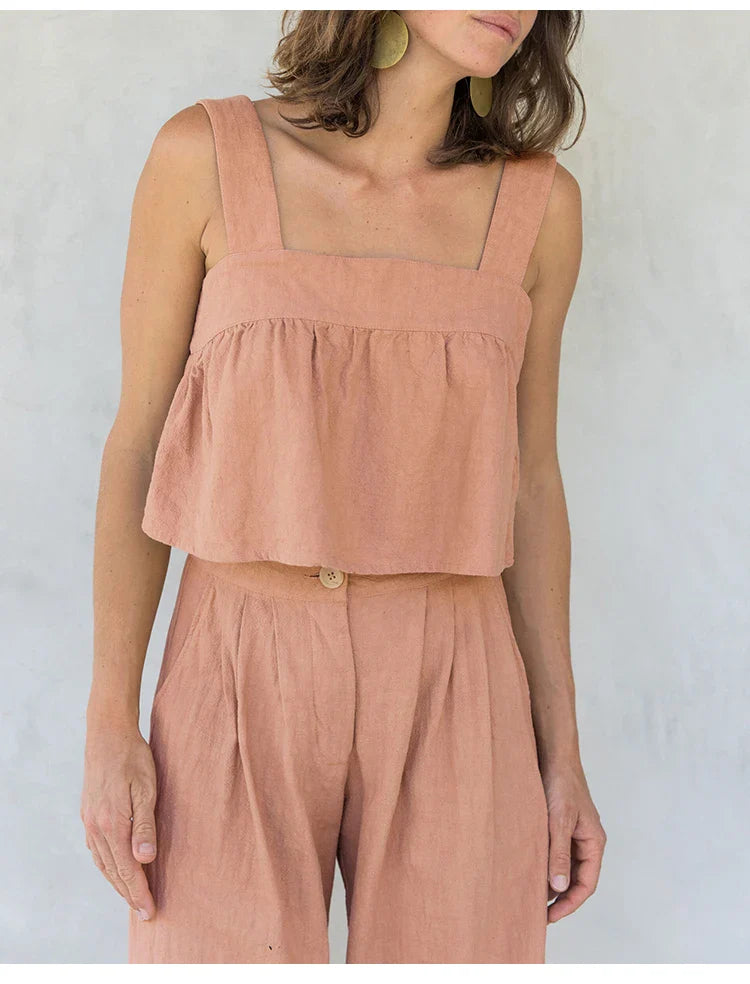 Culottes de Lino para Mujer con Talle Alto y Pliegues Frontales
