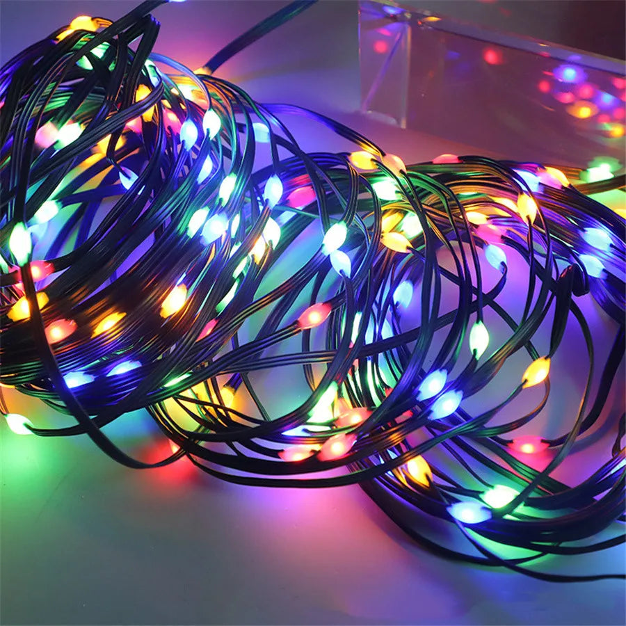 Waterproof Outdoor LED String Lights with 8 Modes and Green Cable