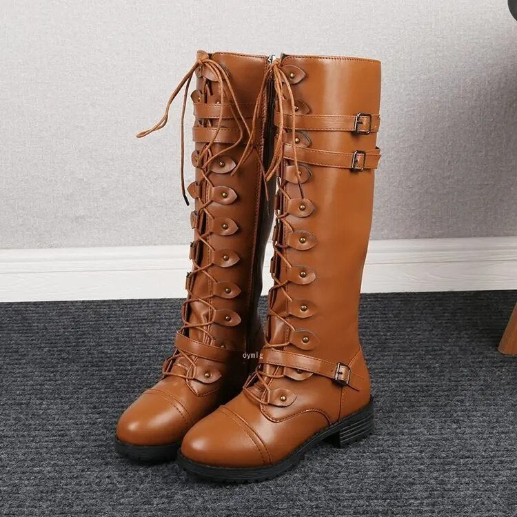 Botas de Mujer con Cordones y Hebilla con Suela Antideslizante
