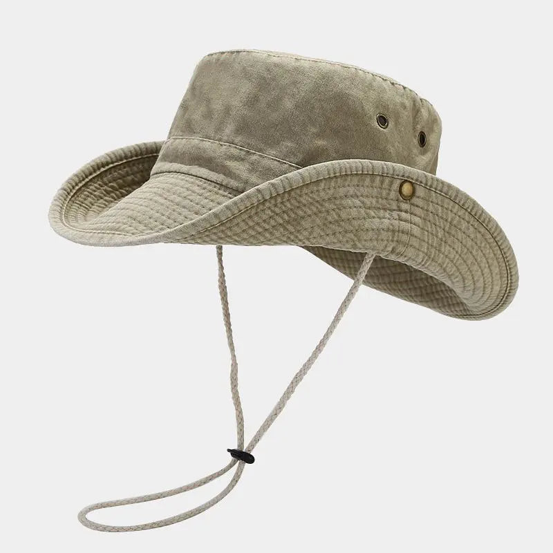 Cappello da pescatore unisex in cotone con tesa larga regolabile
