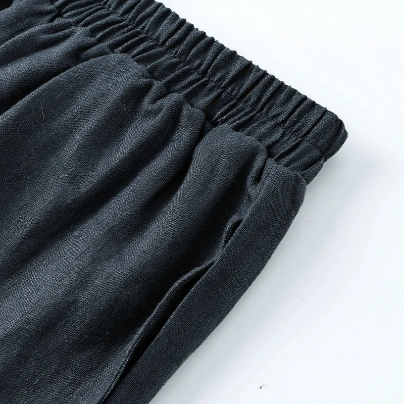 Pantalon en lin pour femme à jambe large avec taille élastique et coupe à la cheville