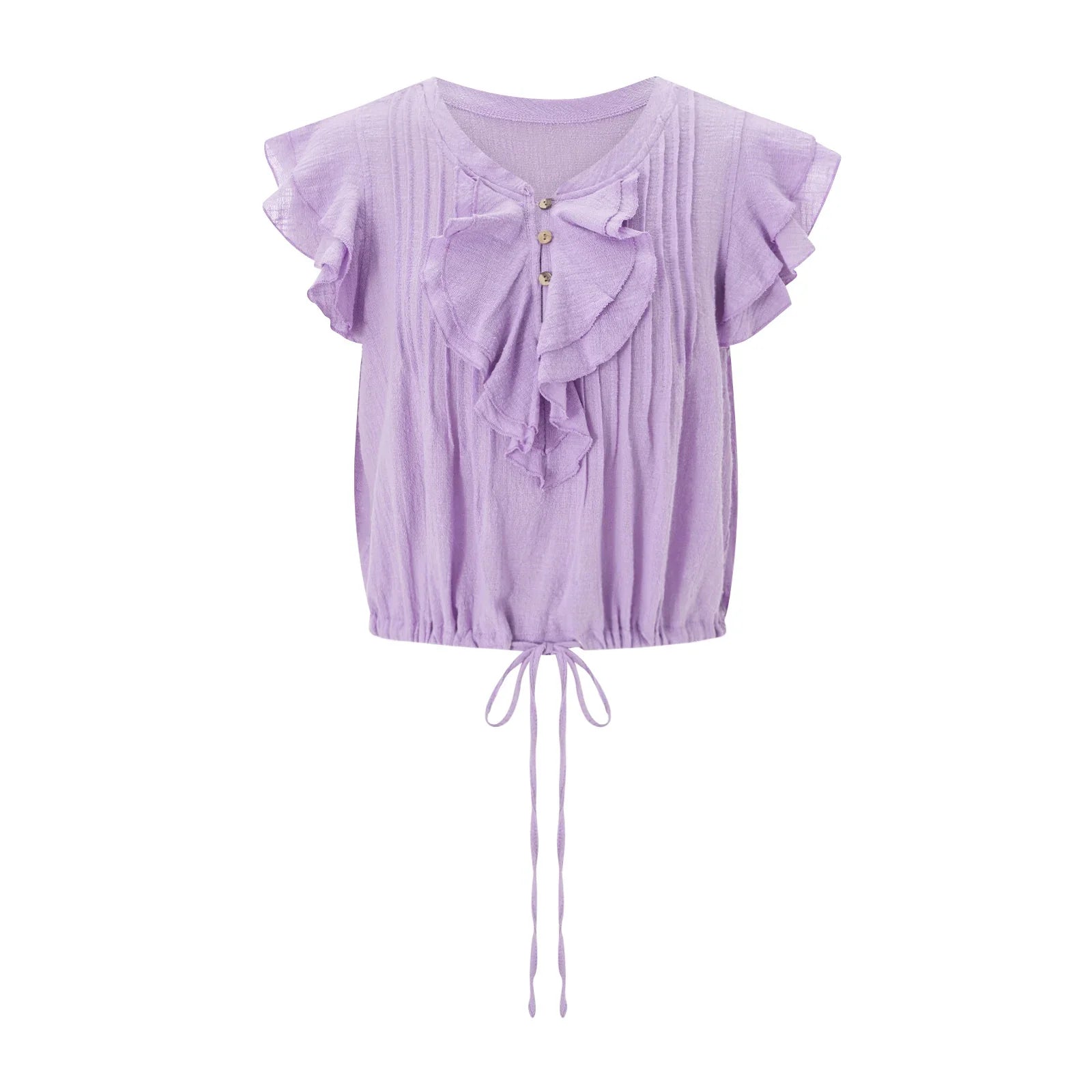 Top corto da donna in garza di cotone con volant — casual