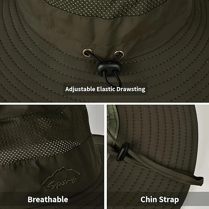 Sombrero bucket hat transpirable de sol para pesca y senderismo con barbijo