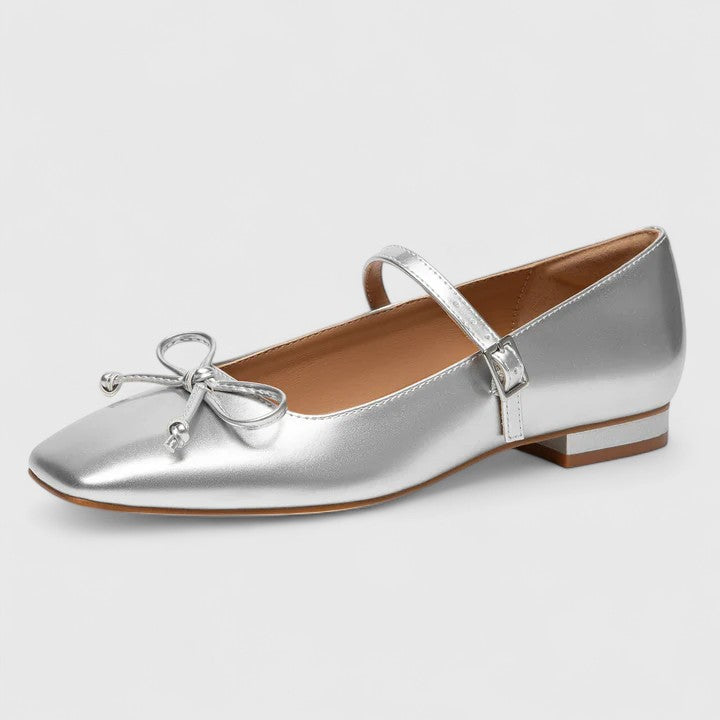Zapatos Planos de Ballet con Punta Cuadrada y Lazo Mary Jane