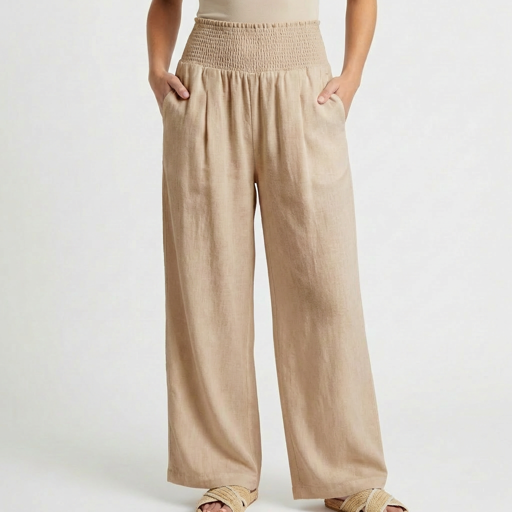 Pantalones Palazzo de Cintura Alta con Pernera Ancha y Bolsillos para Mujer