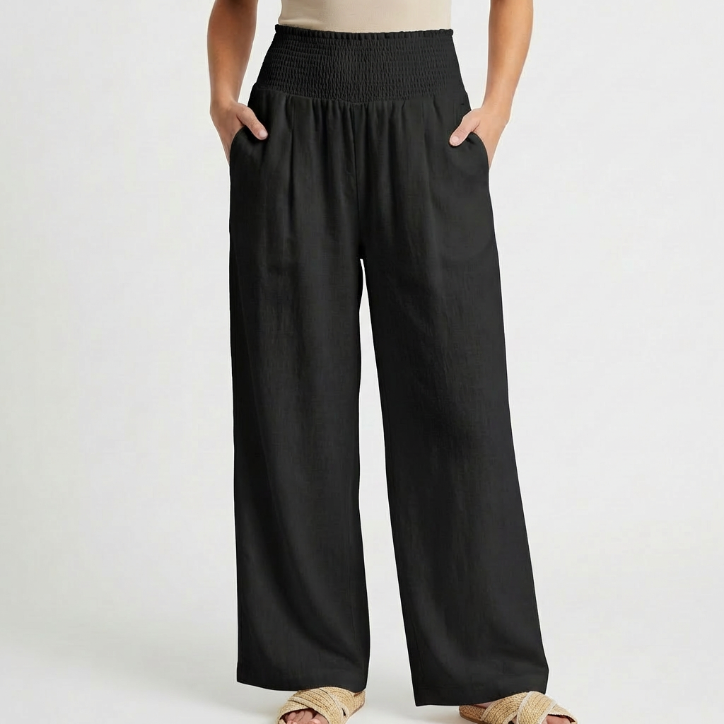 Pantalones Palazzo de Cintura Alta con Pernera Ancha y Bolsillos para Mujer