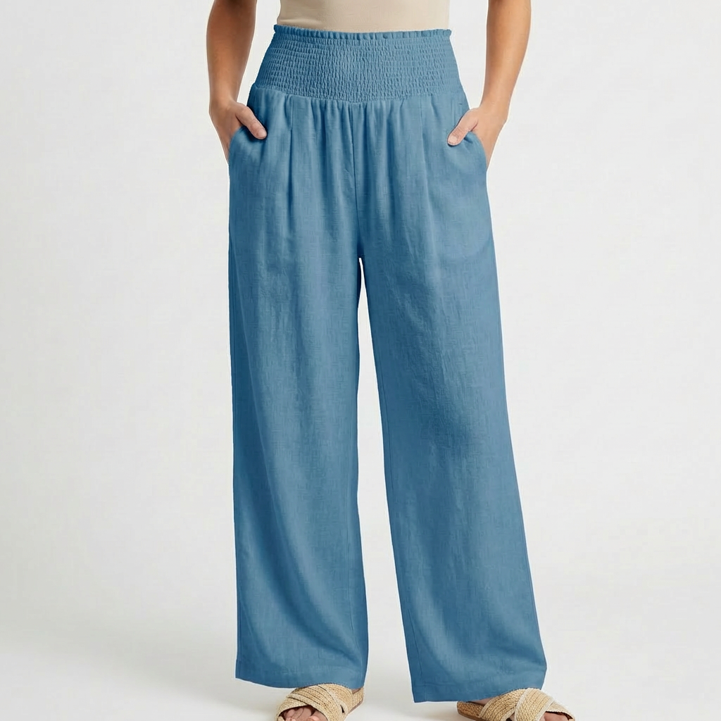 Pantalones Palazzo de Cintura Alta con Pernera Ancha y Bolsillos para Mujer