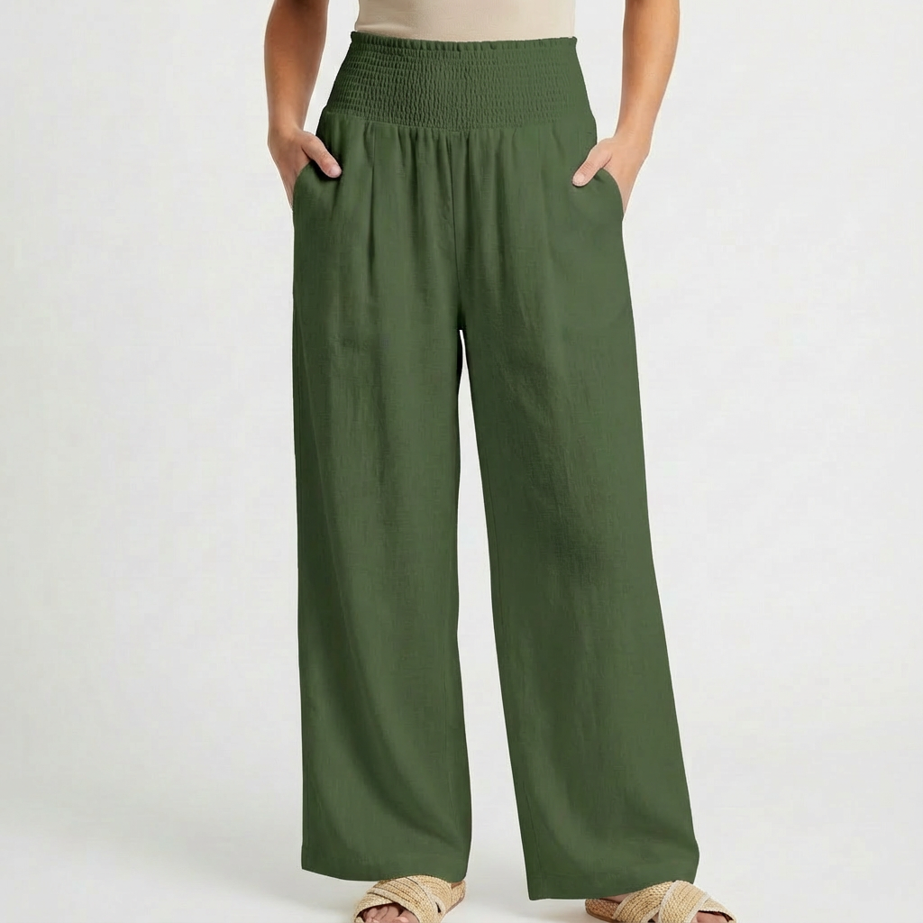 Pantalones Palazzo de Cintura Alta con Pernera Ancha y Bolsillos para Mujer