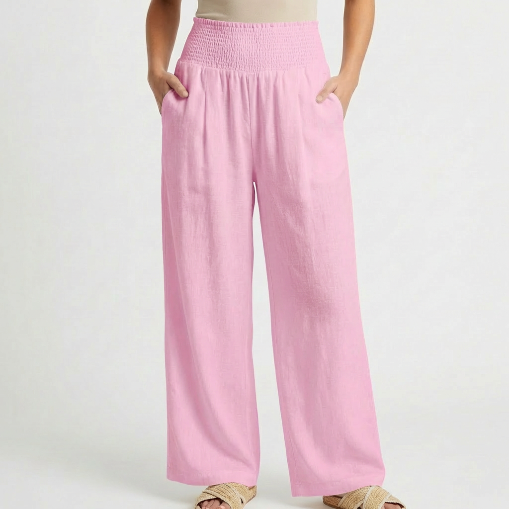 Pantalones Palazzo de Cintura Alta con Pernera Ancha y Bolsillos para Mujer