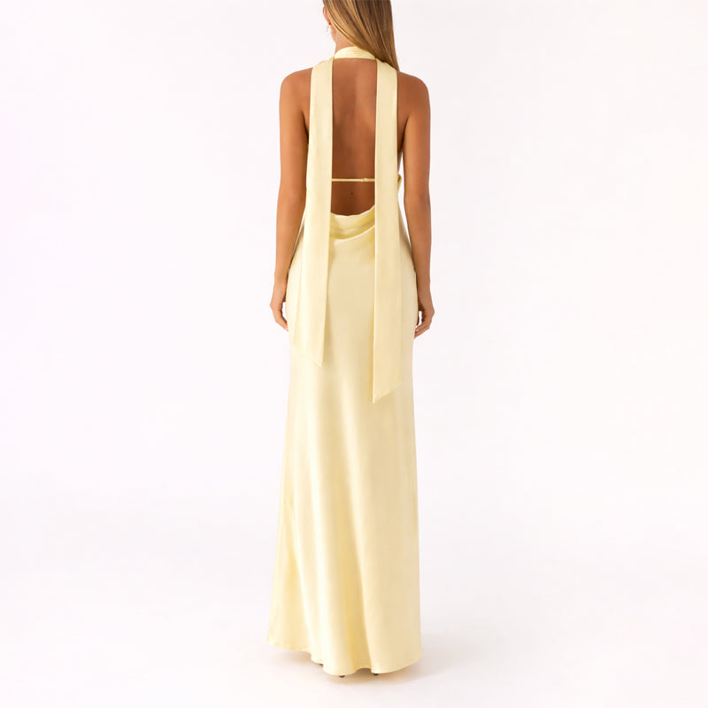 Vestido largo para mujer — cuello halter y escote V para playa