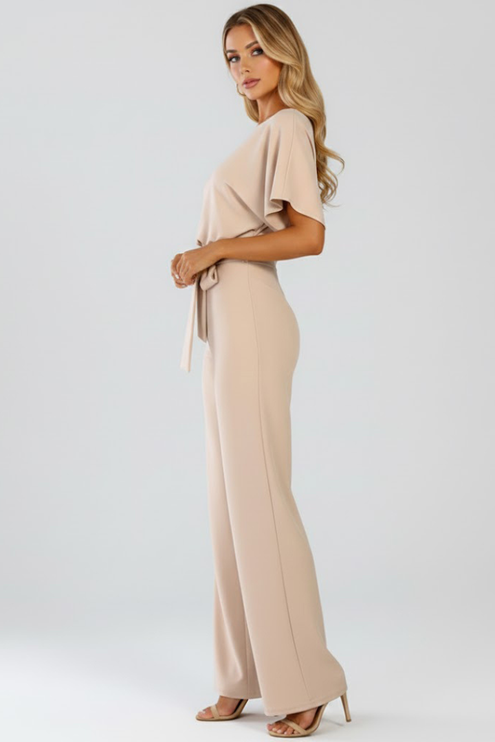 Mono largo para mujer - jumpsuit de pata ancha con cinturón | casual