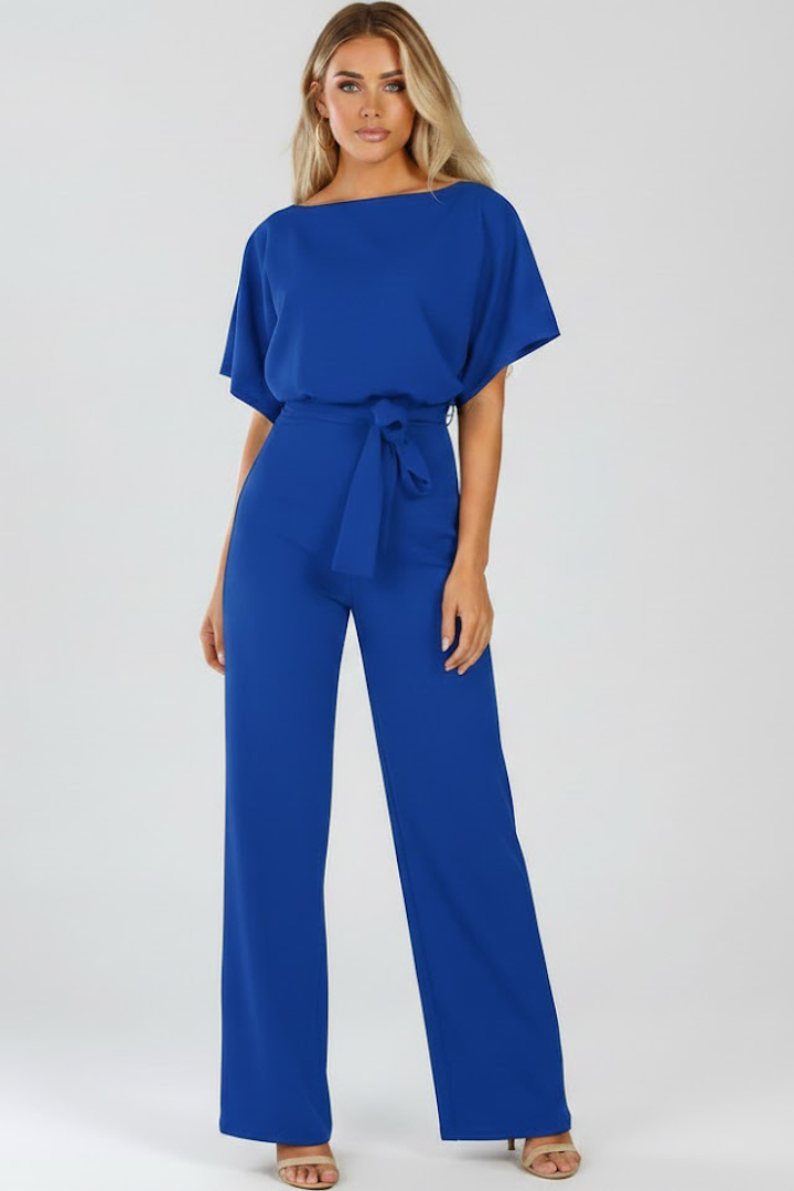 Mono largo para mujer - jumpsuit de pata ancha con cinturón | casual