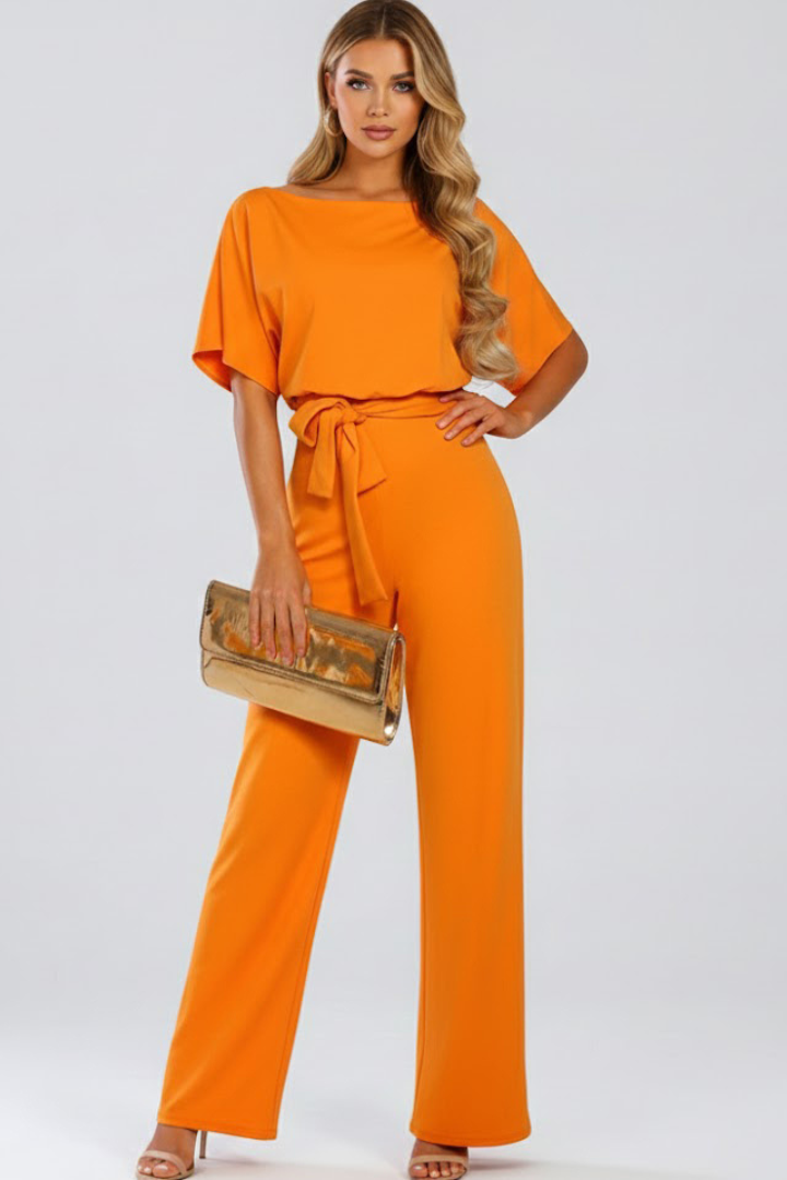 Mono largo para mujer - jumpsuit de pata ancha con cinturón | casual