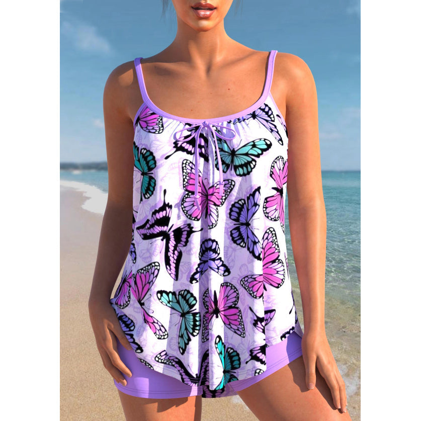 Bañador Tankini de Talle Alto para Mujer con Top Ombré y Pantalón Corto