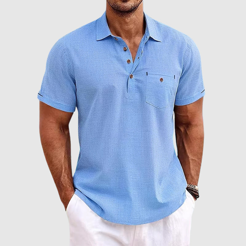 Polo de hombre manga corta con bolsillo y corte moderno — diario