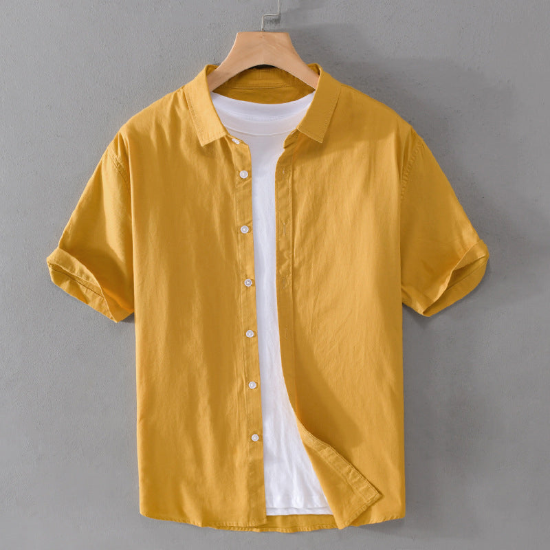 Camisa de Algodón de Manga Corta para Hombre con Estampado Tropical y Cuello Rebatido