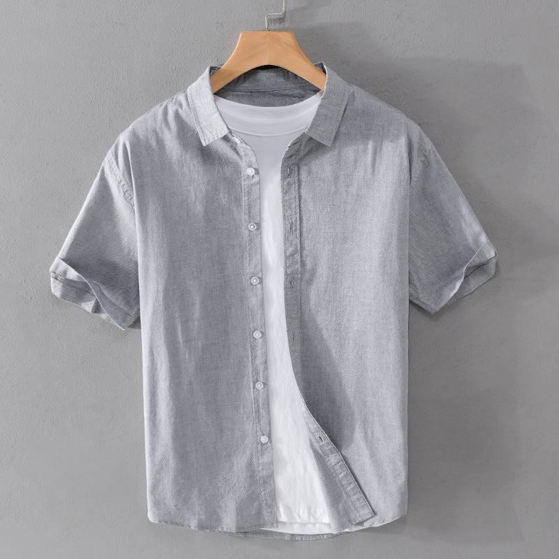 Camisa de Algodón de Manga Corta para Hombre con Estampado Tropical y Cuello Rebatido