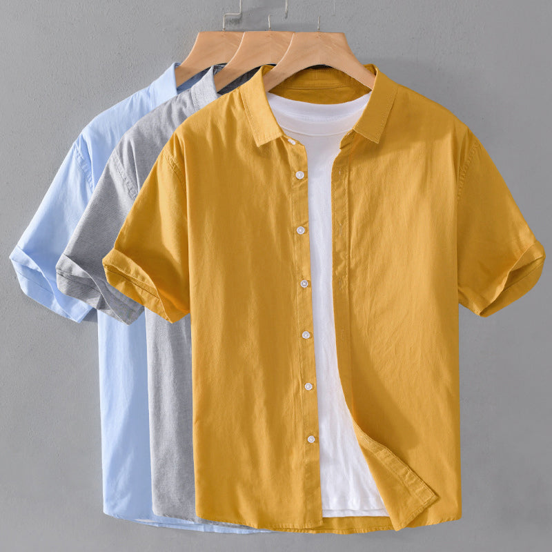 Camisa de Algodón de Manga Corta para Hombre con Estampado Tropical y Cuello Rebatido