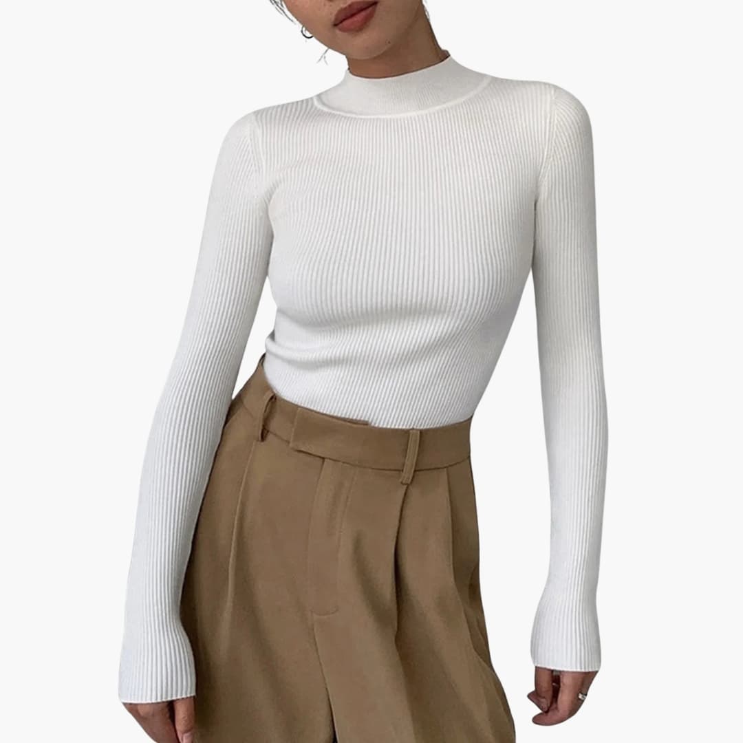 Jersey de punto para mujer con cuello alto falso y corte entallado básico