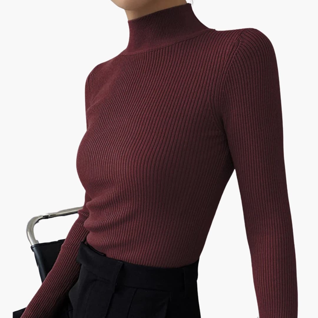 Jersey de punto para mujer con cuello alto falso y corte entallado básico