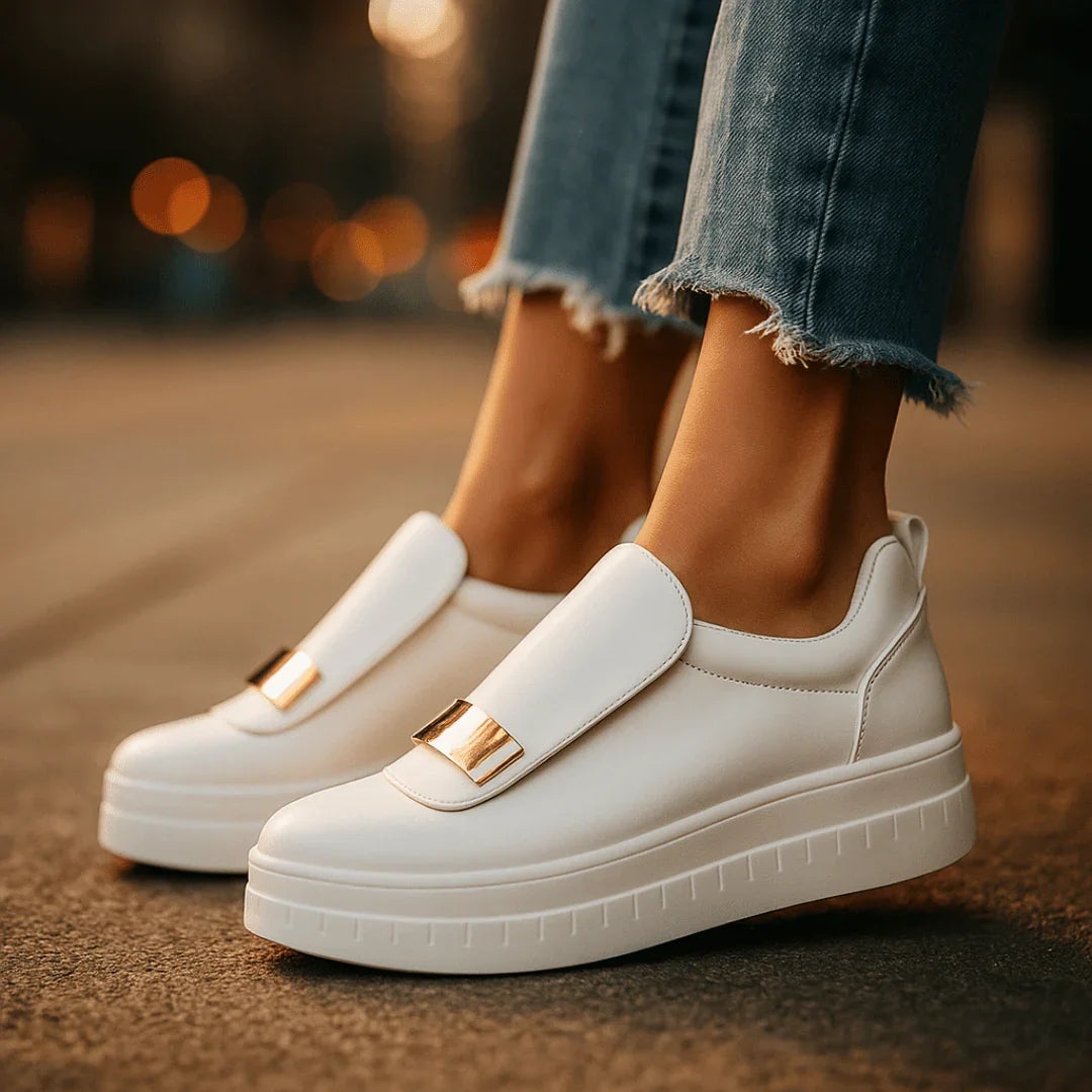 Zapatillas Casuales de Plataforma para Mujer sin Cordones con Decoración Metálica