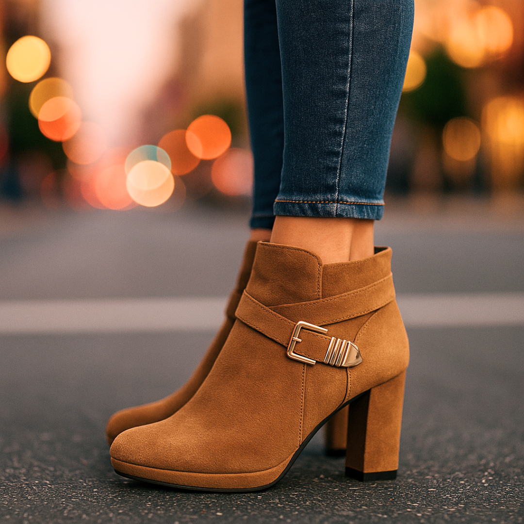 Botines de Tacón Ancho para Mujer con Hebilla y Suela de Goma Antideslizante