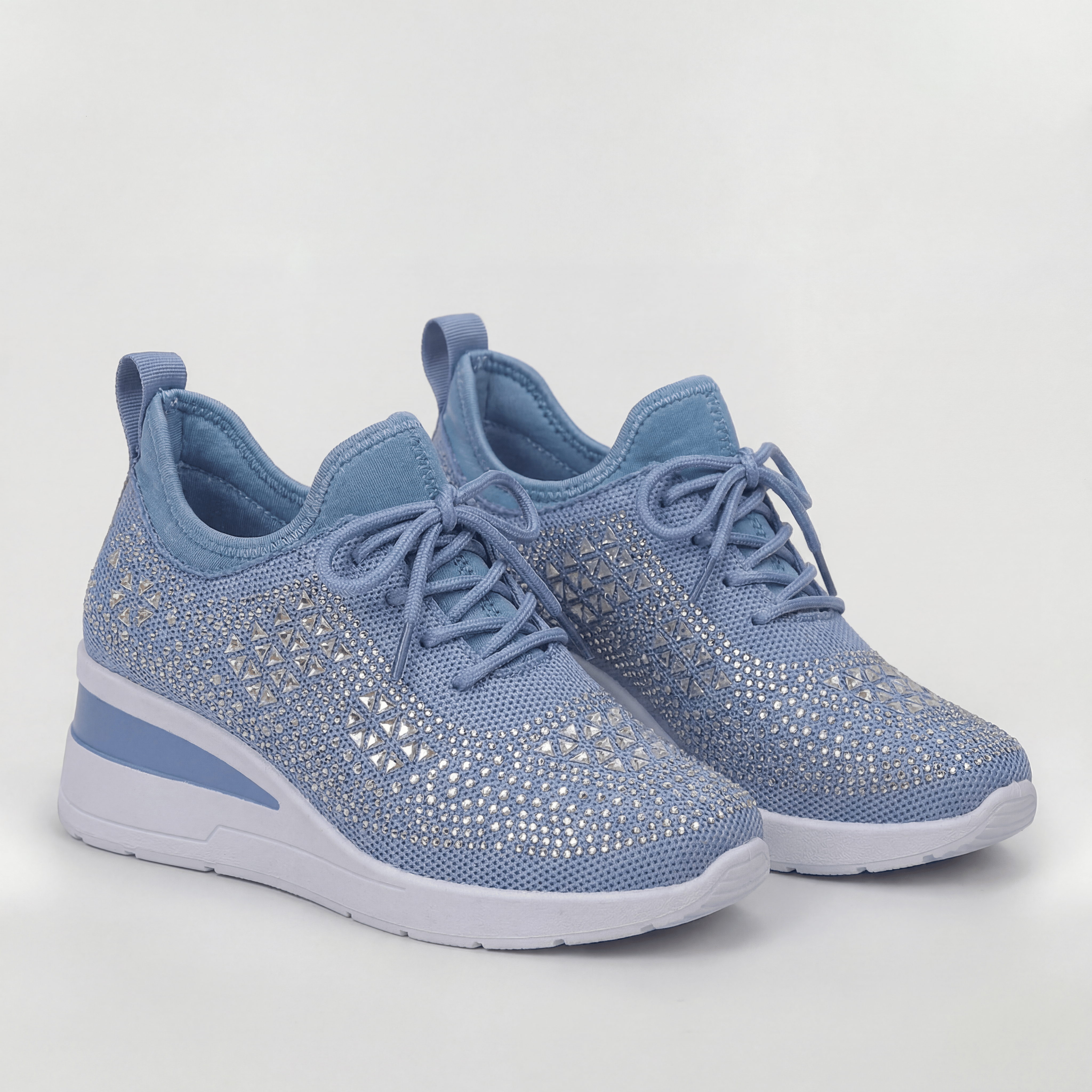 Sneakers con Zeppa e Brillantini da Donna Sportive con Plateau