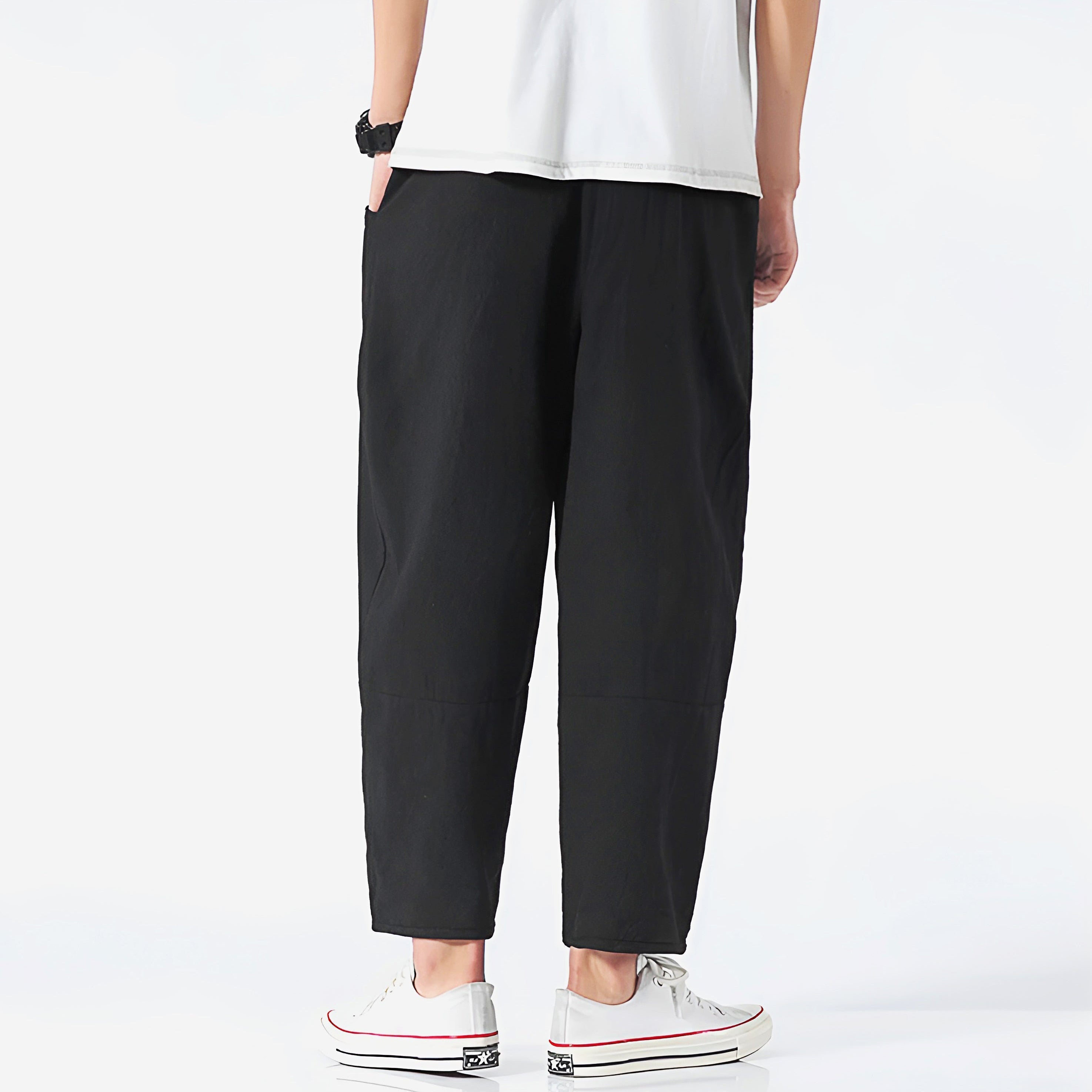 Pantalones Capri de Algodón y Lino para Hombre con Cintura de Cordón Ajustable