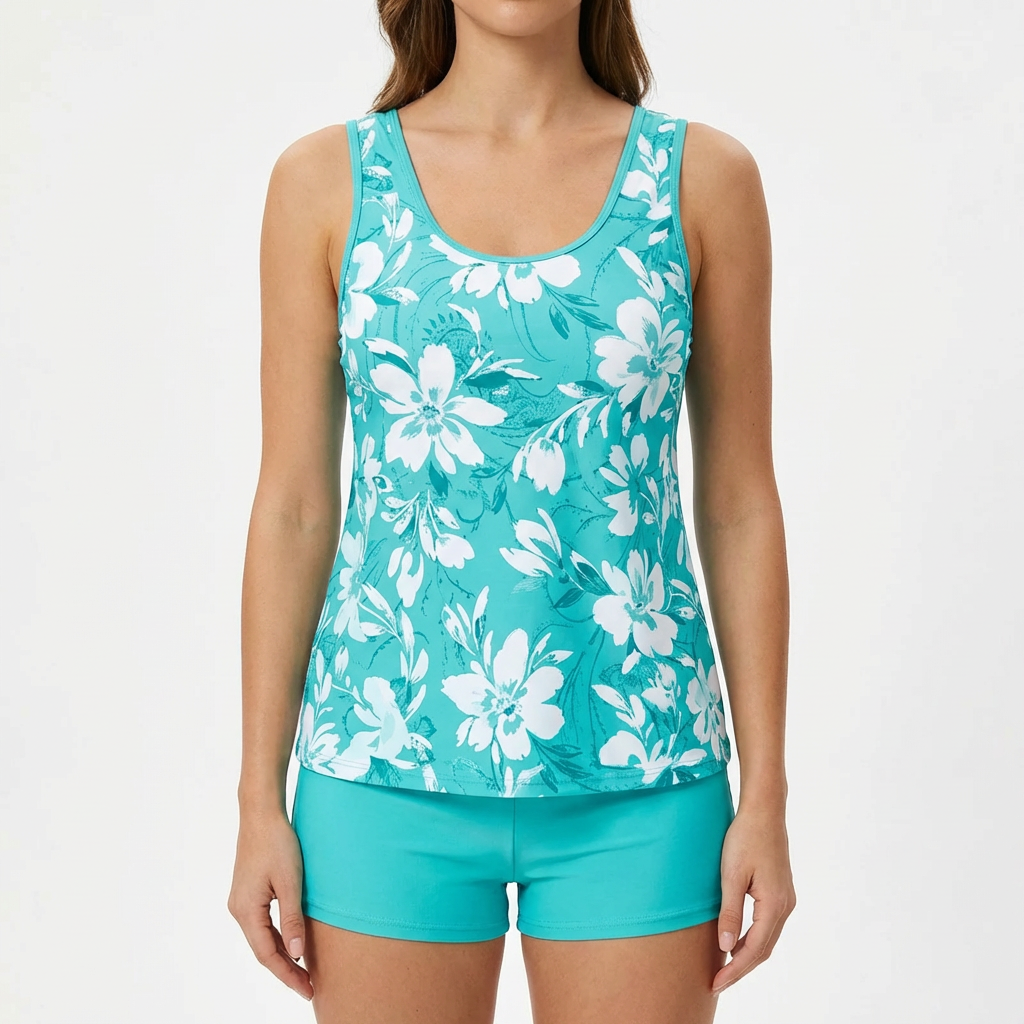 Bañador Tankini de Dos Piezas con Estampado Floral y Pantalones Cortos para Mujer