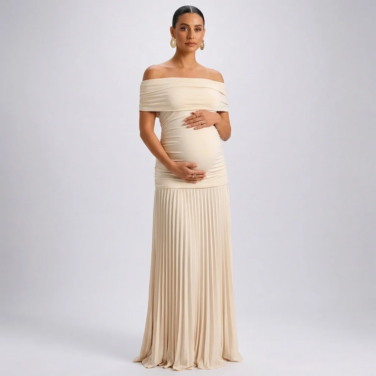 Vestido maternidad hombros descubiertos largo elegante