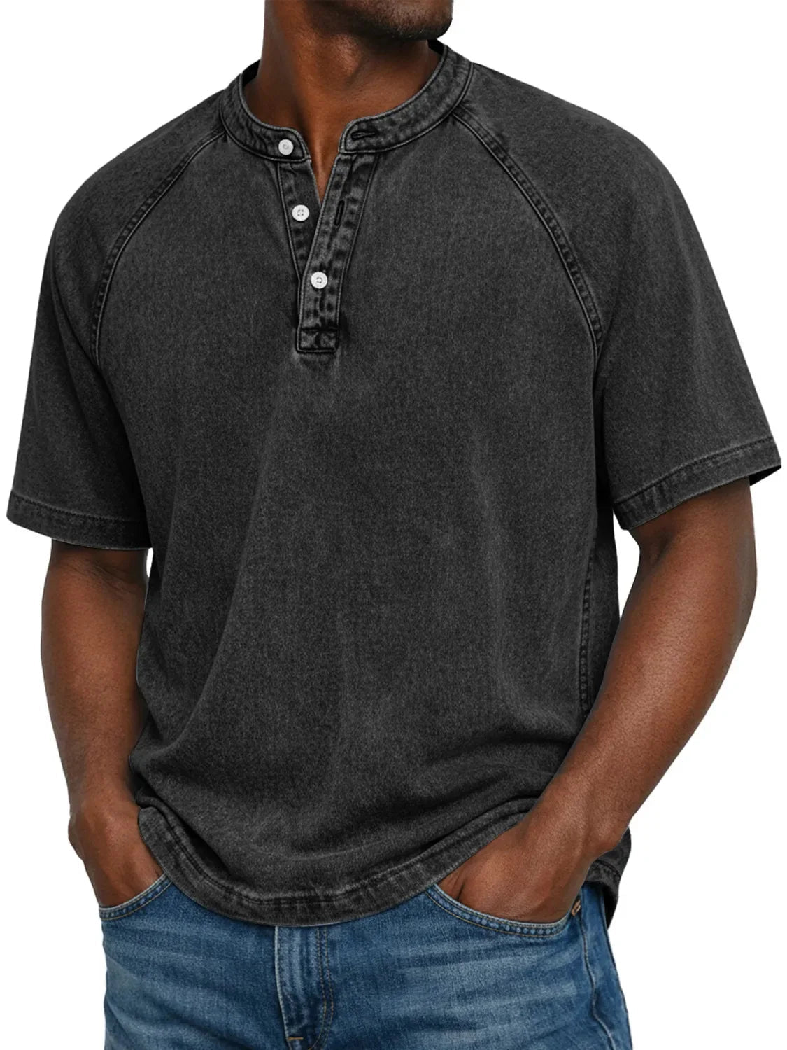 Camiseta hombre Henley manga corta ajuste cómodo casual