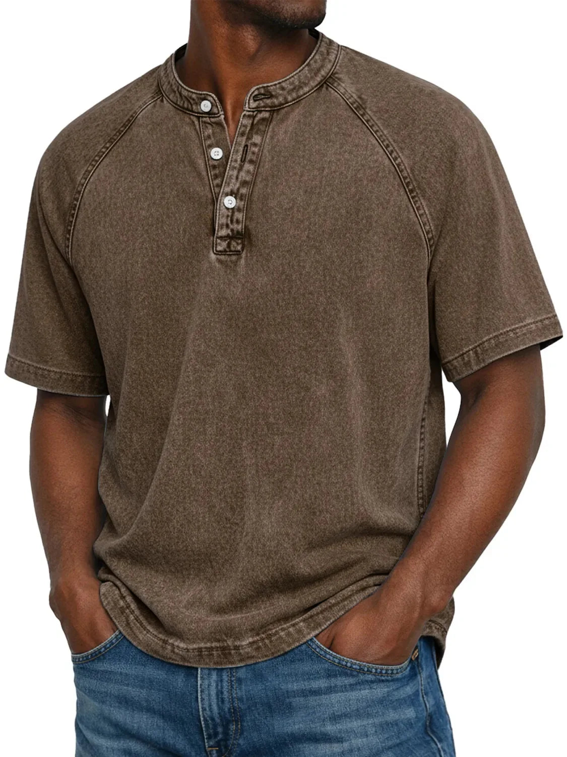 Camiseta hombre Henley manga corta ajuste cómodo casual