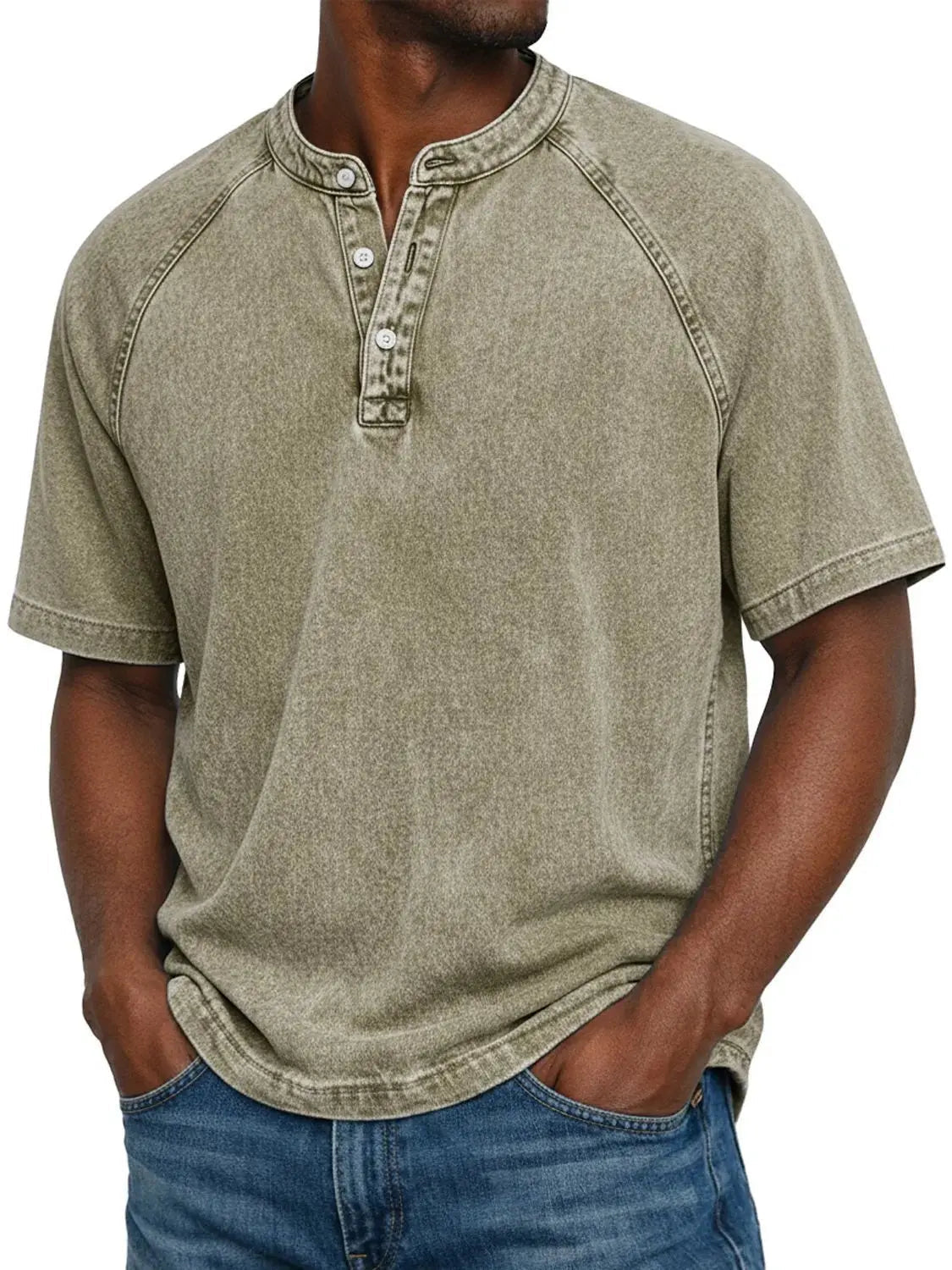Camiseta hombre Henley manga corta ajuste cómodo casual
