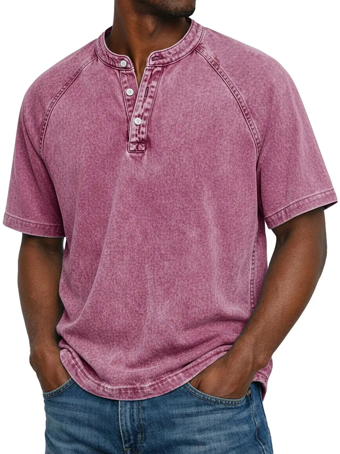 Camiseta hombre Henley manga corta ajuste cómodo casual