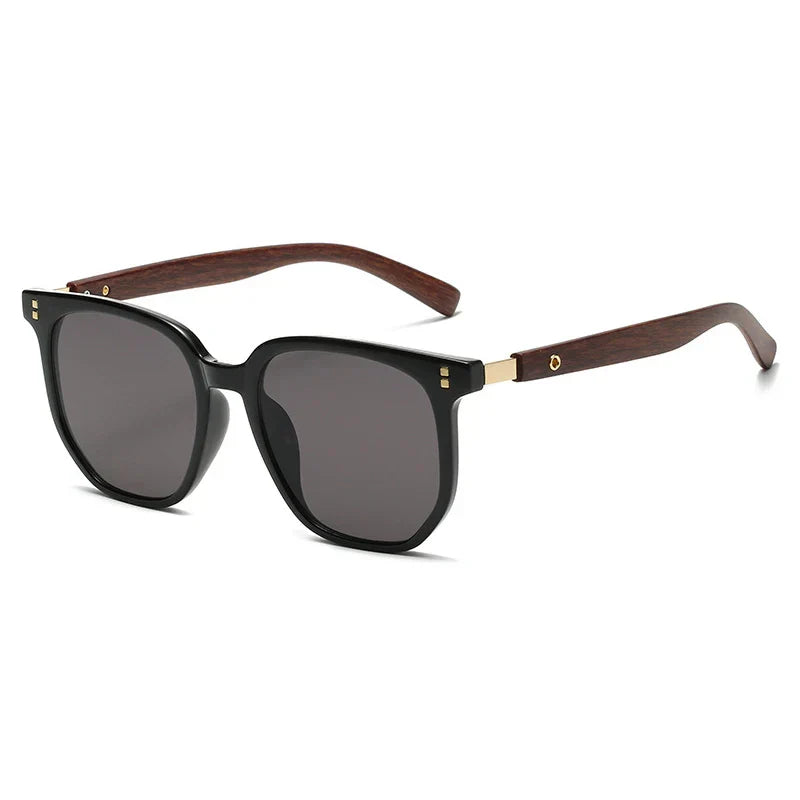 Óculos de Sol Quadrados de Madeira Retro Proteção UV400 Armação Grande para Homem
