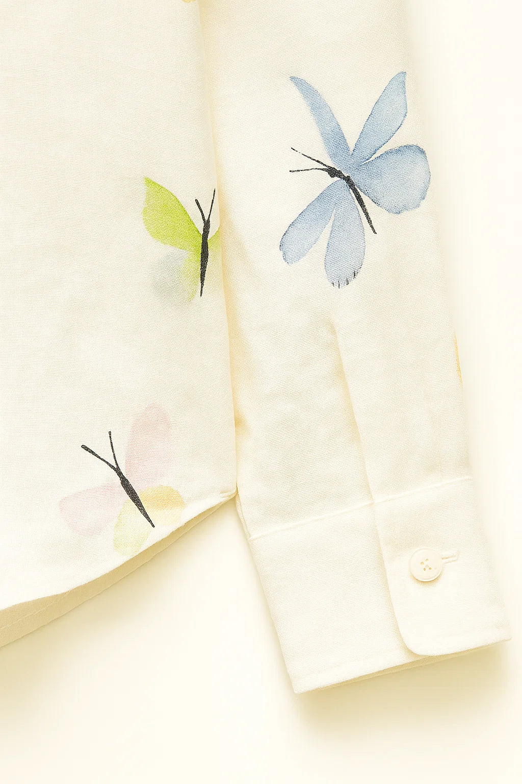 Camisa de Algodón y Poliéster con Estampado de Mariposas y Manga Larga para Mujer