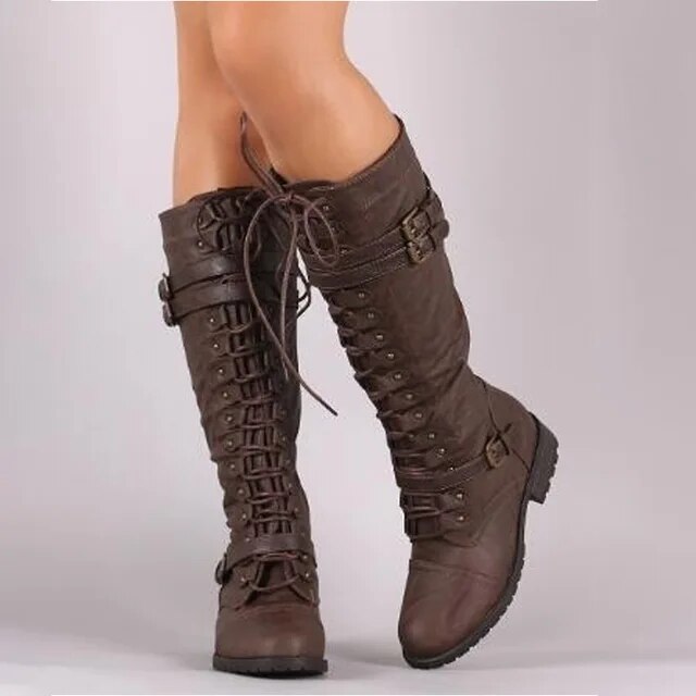 Botas de Mujer con Cordones y Hebilla con Suela Antideslizante