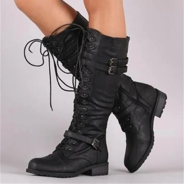 Botas de Mujer con Cordones y Hebilla con Suela Antideslizante