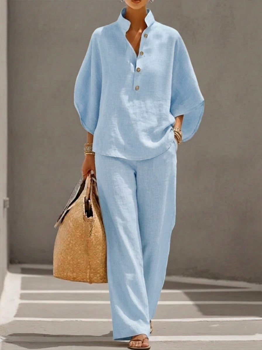 Conjunto dos piezas mujer blusa mangas murciélago pantalón holgado