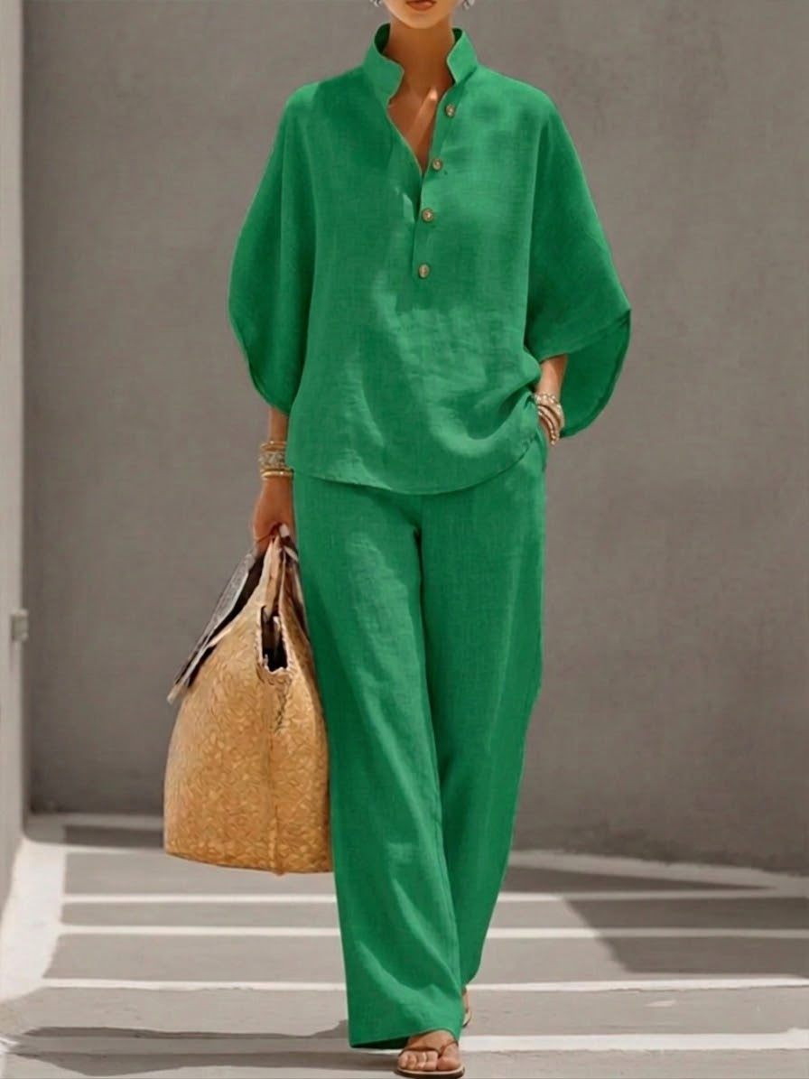 Conjunto dos piezas mujer blusa mangas murciélago pantalón holgado